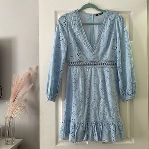 Lace Crochet Baby Blue Ruffle Hem Dress
